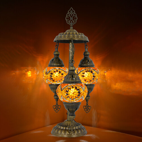 早割 万博 Table Mosaic Turkish Globe 3 Lamp Star) (Orange その他